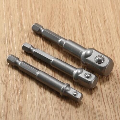 3Pcs Screwdriver Impact Drill Socket Adapter Converter Set 1/4" Hex Shank To 1/4" 3/8" 1/2" Bit Ratchet Power Tools