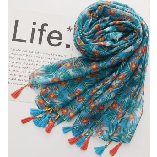 2018 Newest Women Leaf Flower Pattern Quality Cotton Beads Tassel Scarf 10PCS/lot