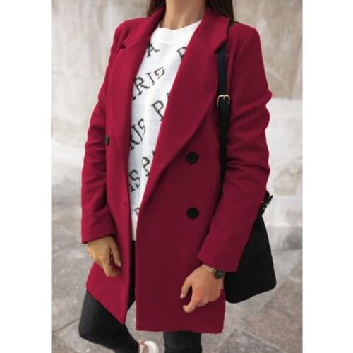 Autumn Winter New Fashiong 2021 Women Long Sleeve Double Breasted Wool Blends Coat Casual Outwear Suit Blazers Overcoat