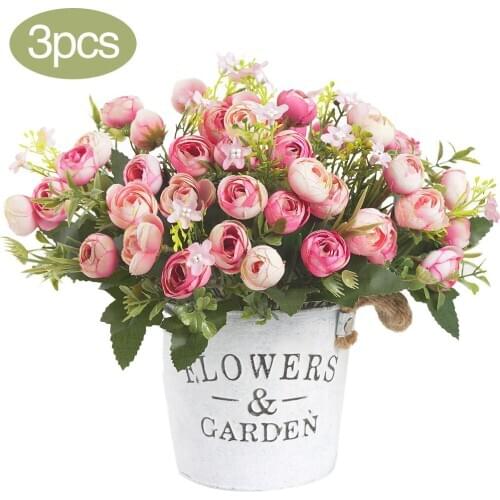 3pcs autumn fake tea rose silk flower artificial plastic flower for wedding home accessories decoration room decor