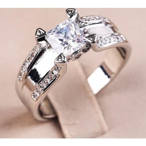 Simple Design Geometric Square Crystal Rings for Women White Stone Finger Ring Wedding Party Engagement Jewelry Anniversary Gift