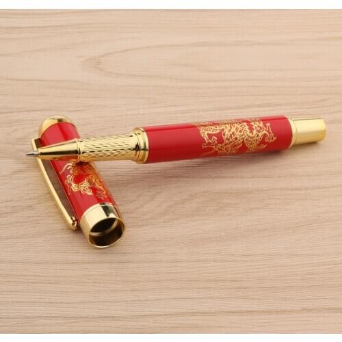 Luxury Chinese Porcelain Red Golden Dragon Painting 0.5mm Refill Rollerball Pen