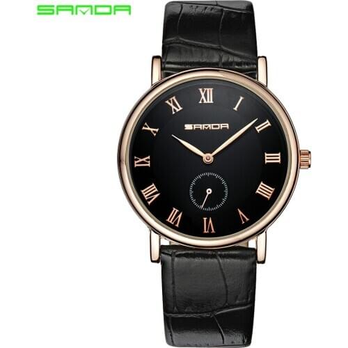 SANDA Fashion Classic Quartz Wristwatch Independent Seconds Roman Numeral Dial Leather Strap Men Watch Relogio Masculino P187