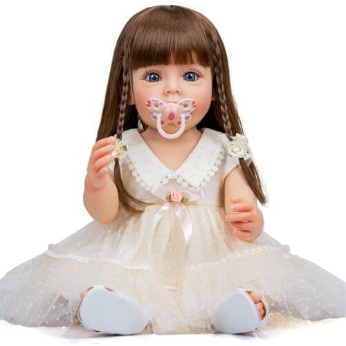 NPK 55cm Full body Silicone Reborn Toddler doll Sue-Sue Hand-detailed Painting with brown long wig hair for child Xmas gift