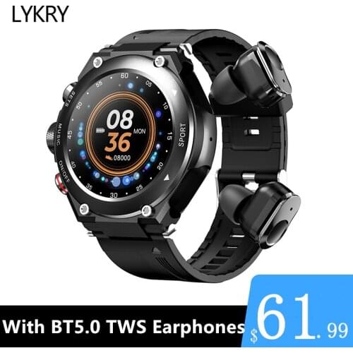 LYKRY T92 Smartwatch 1.28 inch TWS Earphones Bluetooth-compatible Call 380mAh Watches Body Temperature Men Watch For Android ios
