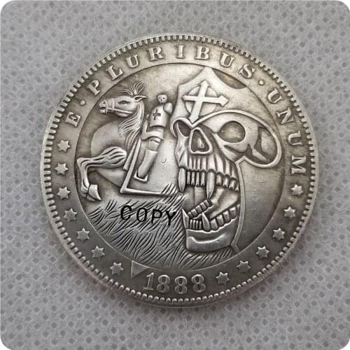 USA 1888 Morgan Dollar Skull Zombie Skeleton And Horse Hand Carved Copy Coins