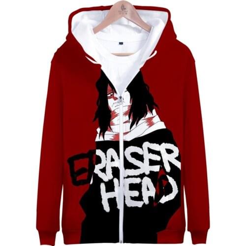 My Hero Academia Aizawa Shota 3D Zipper Hoodie Autumn/Winter Tops Boys/girls Casual Streetwear Zip Hooded Anime Kids Clothes