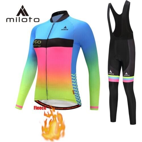 MILOTO Cycling Clothing Women Jersey Set roupa ciclismo Winter Thermal Fleece Long Sleeve Bicycle Jacket Kit Bib Tight Suit