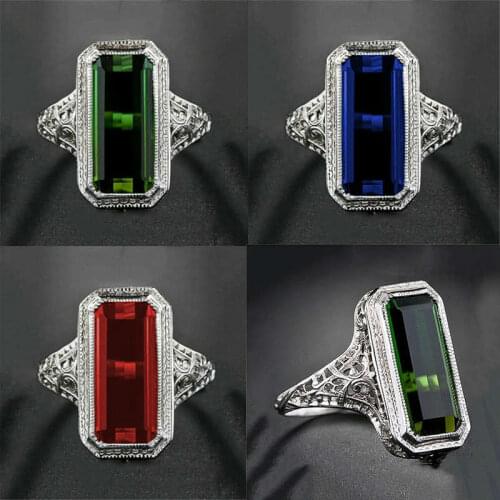 Vintage Simple Generous Geometric Rectangle Muticolor Ring For Women Wedding Birthday Gift Engagement Party Finger Ring