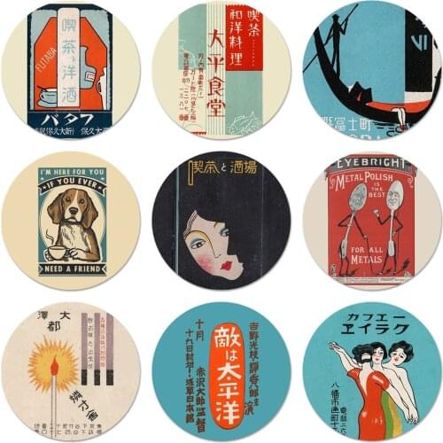 Vintage Japanese Matchbox Art Sushi Icons Pins Badge Decoration Brooches Metal Badges For Backpack Decoration 58mm