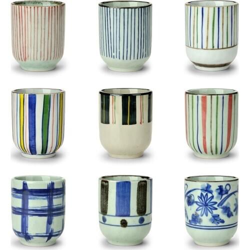 Japanese Ceramic Coffee Cup Soup Wine Cups Coarse Pottery Hand Painted Lattice Pattern Teacup Originality