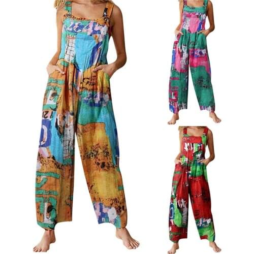 Xingqing Women Loose Style Jumpsuit Square Collar Sleeveless Off-the-shoulder Clothes Bohemain Style Ladies Rompers Jumpsuit