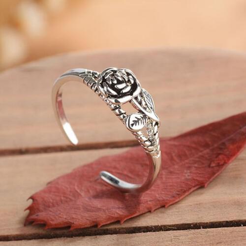 Opening Adjustable Size Vintage Rose Flower Ring For Womens Engagement Wedding Ring Simple Wild Jewelry Best Gift