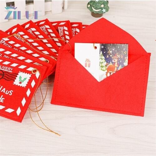 Zilue 10Pcs Originality Santa Claus North Pole Non-Woven Fabrics Envelope Christmas Card Bags Christmas Tree Ornaments Decor