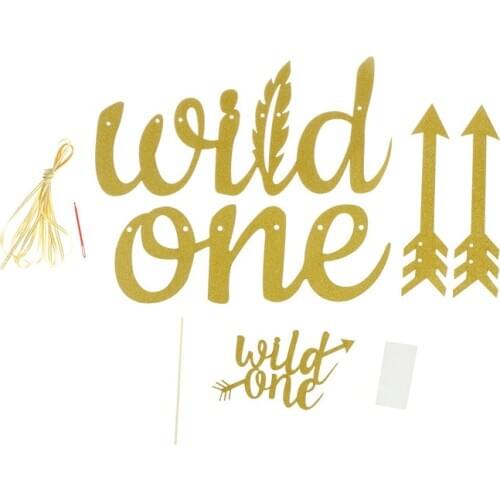 Gold Glitter Wild One Banner Party First Birthday Sign Boy Girl Decor Supplies
