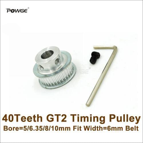 POWGE 40 Teeth 2GT Timing Pulley Bore 5/6.35/8/10mm Fit Width 6mm 2GT Timing Belt 40T 40Teeth GT2 Pulley For 3D Printer