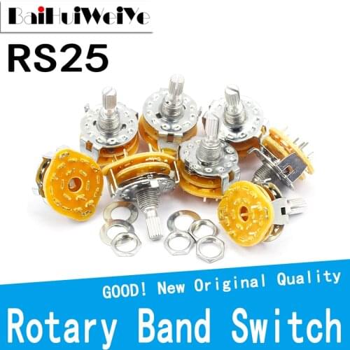 2PCS/LOT RS25 6mm Knurl Shaft Panel Mount 1P11T 2P4T 2P5T 2P6T 3P3T 3P4T 4P3T Rotary Band Switch Selector