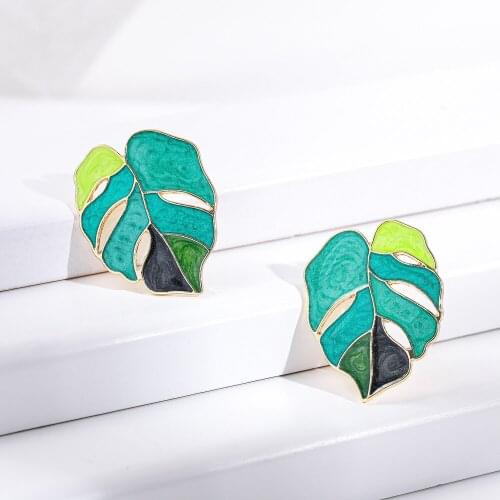 2020 New Bohemian Green Leaf Korean Stud Earrings Fashion Summer Enamel Graffiti Leaves Statement Jewelry Gifts For Women Girls