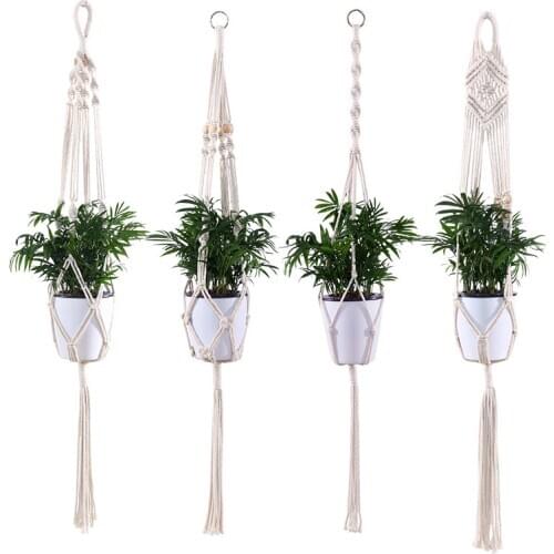 4pcs Handmade Macrame Plant Hanger Cotton Rope Hanging Basket Wall Hanging Planter Flower Pot Holder For Home Garden Decorations