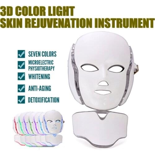 7 Colors LED Facial Beauty Mask with Neck Instrument Photon Skin Rejuvenation Red Blue Light Therapy Wrinkle Tightens Whitening