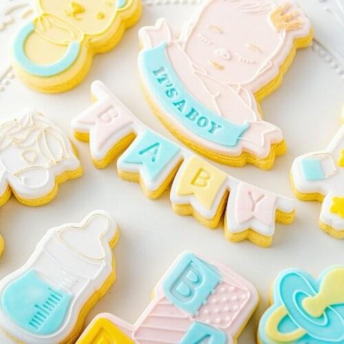 Acrylic Baby Birthday Embossed Mold Fondant Sugar Craft Cookies Embosser Cutter Baby Shower Baby Cloth Cake Decorating Tools
