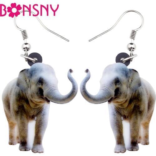 Bonsny Statement Acrylic Happy Elephant Earrings Big Long Dangle Drop Women Girls Ladies Kids Fashion Wild Jungle Animal Jewelry