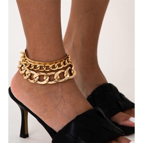 DIEZI Vintage Punk Multilayer Chunky Chain Anklets For Women Girls Leg Ankle Anklet Bracelet 2020 New Boho Gold Color Jewelry