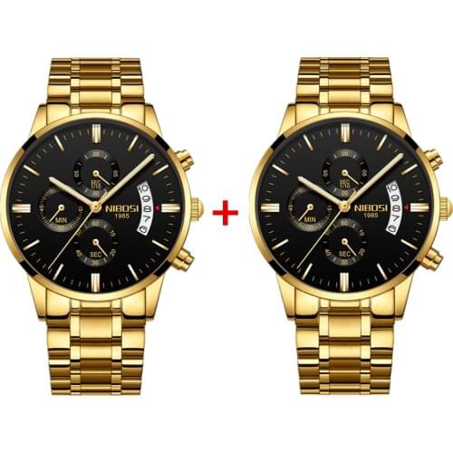2Pcs Relojes Watch Men NIBOSI Fashion Sport Quartz Clock Men Watch Top Brand Luxury Business Waterproof Watch Relogio Masculino
