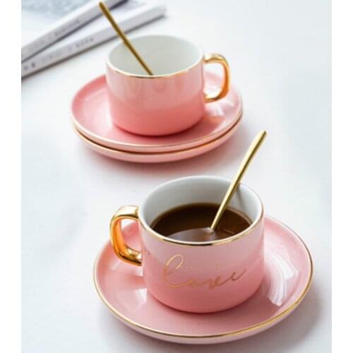 Nordic Style Tea Cups Saucer Spoon Porcelain Coffee Mug Royal Creative Coffee Cup Set Luxury Mate Wedding Taza Ceramica Barware