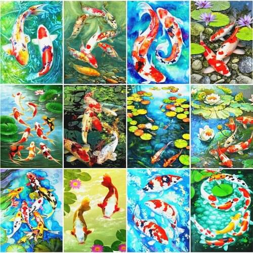 EverShine 5D Diamond Mosaic Fish Full Square Diamond Embroidery Cross Stitch Picture Of Rhinestone Wall Art Decor For Home