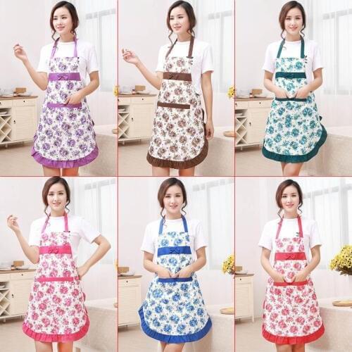Waterproof Floral Bib Apron Dress Vintage Kitchen Women Bowknot with Pocket Baking Coffee Shop Cleaning Apron Kitchen Accessorie