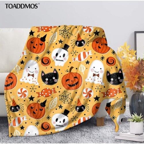TOADDMOS Halloween Gift Pumpkin Ghost Cat Candy Pattern Fleece Blanket for Kids Adults Sofa Throw Blanket Comfort Thin Quilt