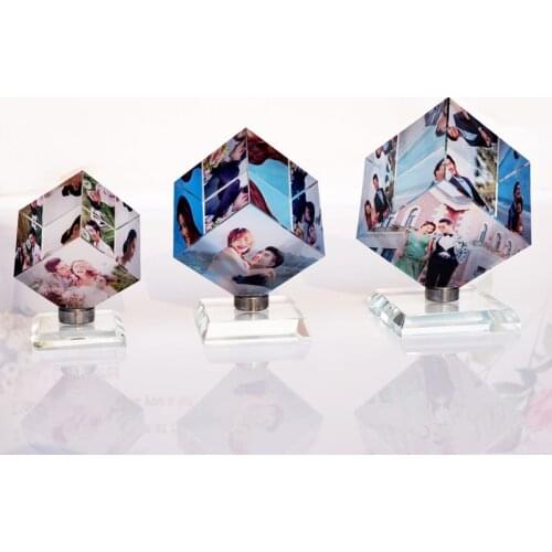 Customization Crystal Glass Photo Frame Creative DIY Personalized Birthday Wedding Desk Decoration Spinning Cube Picture Frames