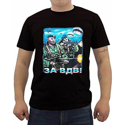 New Russian Airborne Troops T-Shirt Paratrooper Spetsnaz T Shirt Summer Mens Hipster Cool Top Tees Streetwear Black