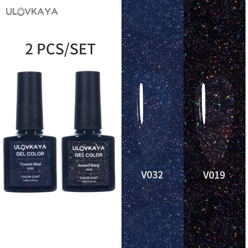 ULOVKAYA 2Pcs/Set Sequins Gel Nail Polish All For Manicure Soak Off Nails Art UV Gel Lacquer Semi Permant Base Top Coat Varnish