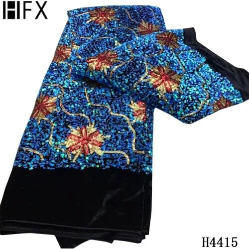 HFX 5 yards Fashionable Velvet lace with full sequins African lace fabric For Women Party Dress Beautiful French Fabric H4415