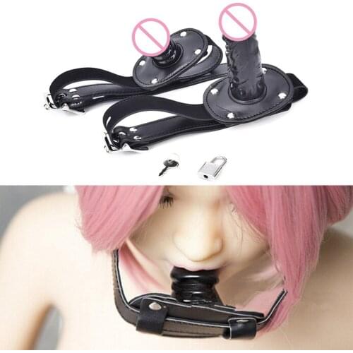 Sex Products Toys Adult GamesCute Solid Leather Harness Mouth Silicone Penis Mouth Ball Gag BDSM Mouth Plug Couples Flirting