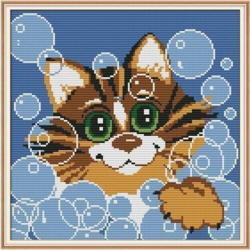 Joy Sunday New Arrival Bubble Cat Needlework DMC DIY Handmade 11CT 14CT Cross Stitch Sets For Embroidery Kits Gift Room Decor