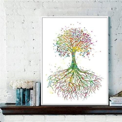 Life Tree P Watercolor Impression Home Decor Wall Picture Nordic Canvas Painting Print Poster Living Room Colorful Picture