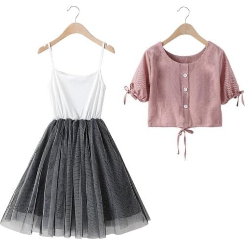 Girls Clothes Sets Summer 2021 Kids Short Sleeve Shirt + Princess Dress 2Pcs Suit Children Clothing Mesh Skirts Outfits 3-12Yrs