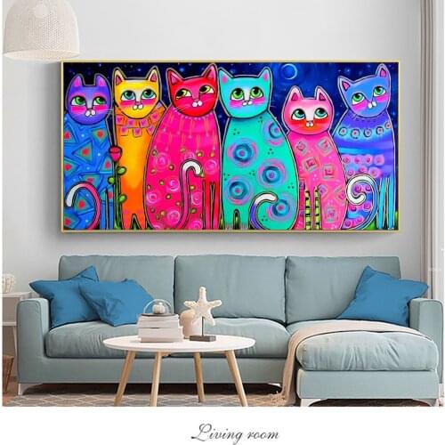 Colorful Cats Paintings for Kids Room Canvas Paintings Posters and Prints Wall Art Picture for Living Room Home Decoration