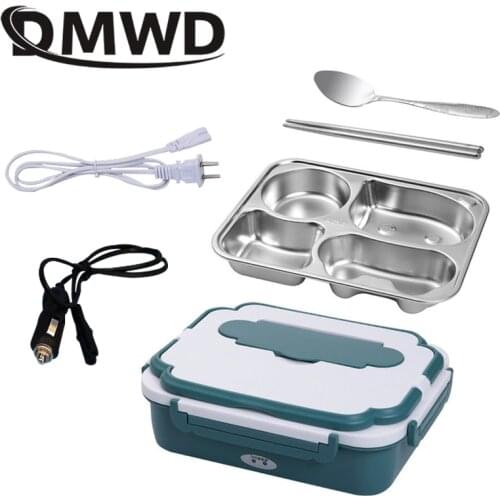 DMWD 24V/12V/220V Mini Electric Heating Insulation Lunch Box Stainless Steel Food Container Car Lunchboxes Warmer Meal Heater EU