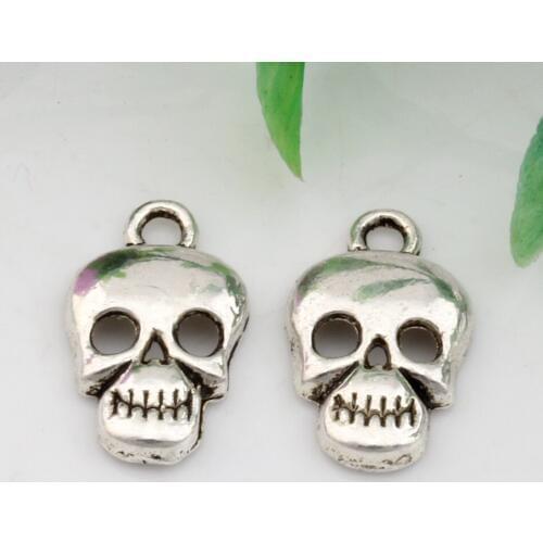 MIC 12 Pcs Zinc Alloy Skull Charms Pendants beaded Jewelry Findings 17x10mm A- 081