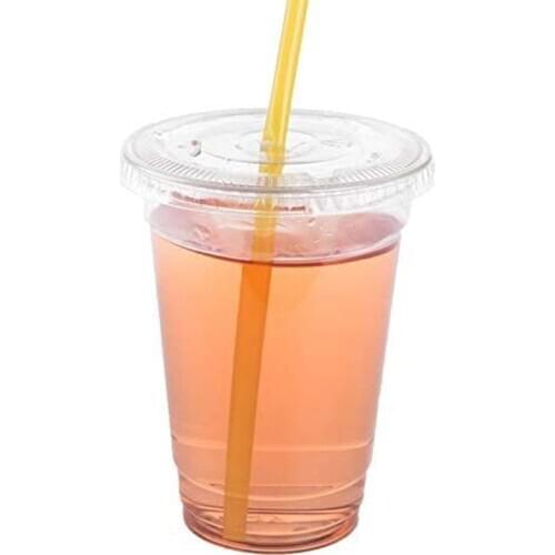 MONGKA 10oz ( 300ml ) Clear Plastic Cups with Flat lids