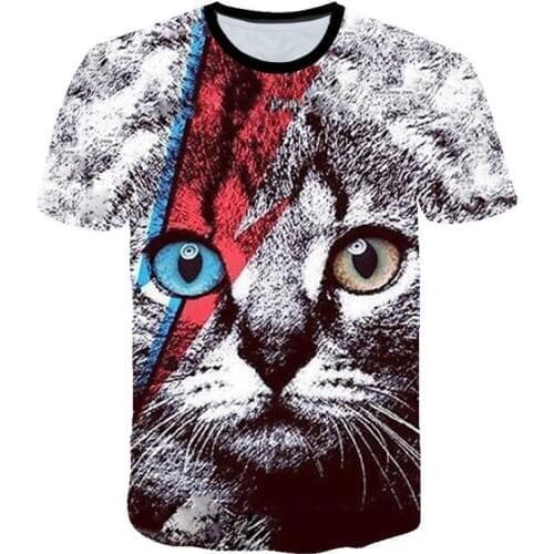 Black and white cat mens T-shirt cute cat print 3D print funny cat T shirt summer Casual mens short-sleeved oversize t-shirt