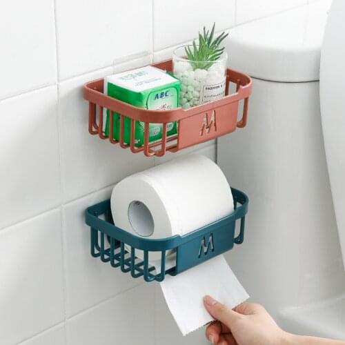 Wall-Mounted Tissue Storage Rack Hang Punch-free Hollow Drain Basket Roll Paper Shelf Firm Durable for Kitchen Bathroom Toilet