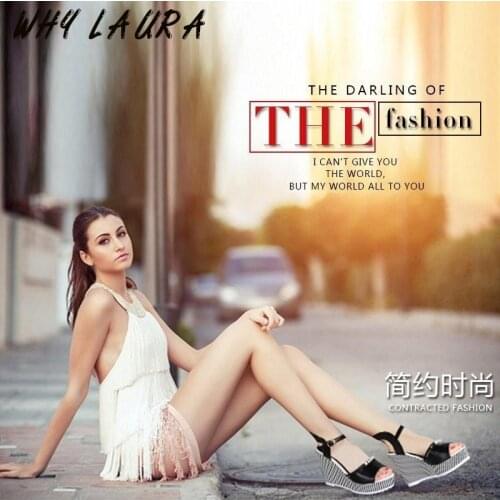 2021 new Korean version slim fish mouth summer womens sandal with wedge and rhinestone waterproof platform Roman platform high