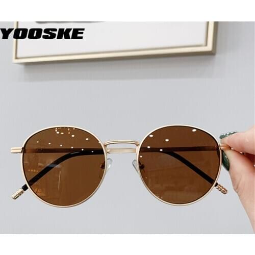 YOOSKE Small Round Sunglasses Men Vintage Metal Sun Glasses Women Black Pink Eyeglasses Ladies Shades Outdoor Goggles UV400