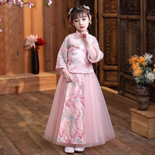 Autumn And Winter Girls' Hanfu Chinese Style Ancient Clothing Long Sleeve Two Piece Set Tang Costume Super Immortal Dress