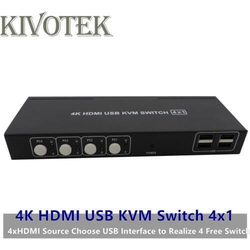 4K HDMI KVM USB Switch Switcher Adapter 4x1 3D Full HD 1080P Usb Hdmi Female Connector For PCS Laptop DVD PS3 HDTV Free Shipping